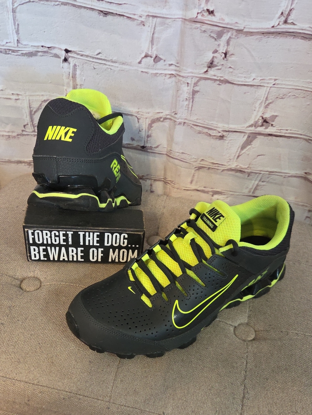 Nike Men’s Black and Neon Yellow Athletic Running Shoes